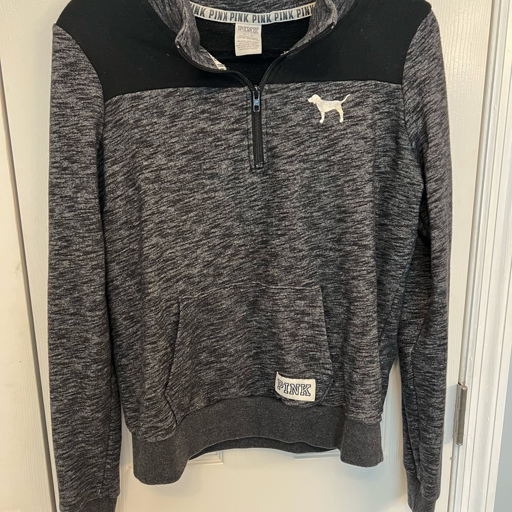PINK Victoria's Secret Black and Gray women’s half zip pull over